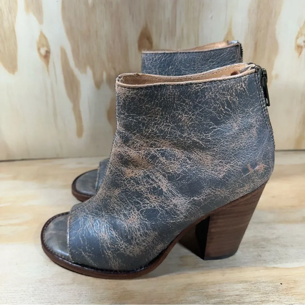 Bed Stu Onset Peep Toe Distressed Gray Ankle Booties Women’s Size 7